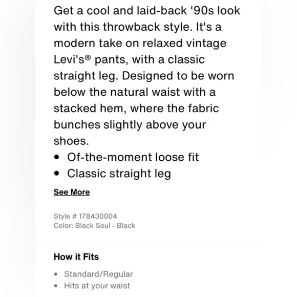 Levi’s 90’s Black Soul-Loose -Mid Rise Straight Fit Jean -EUC!!😍🖤Sz 32​🍂​ - Picture 10 of 10